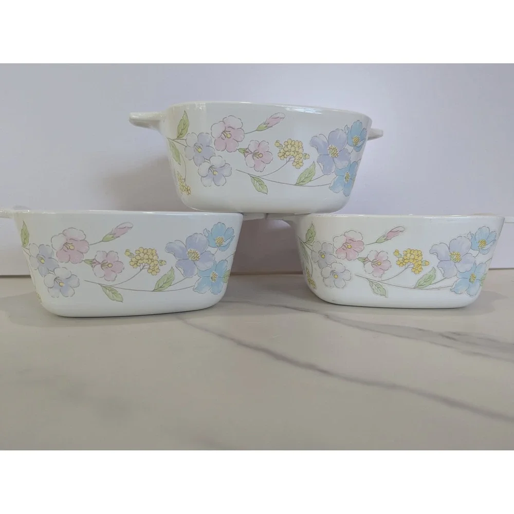 Vintage Casserole Dish Set 700mL White Pastel Bouquet Floral P-43-B